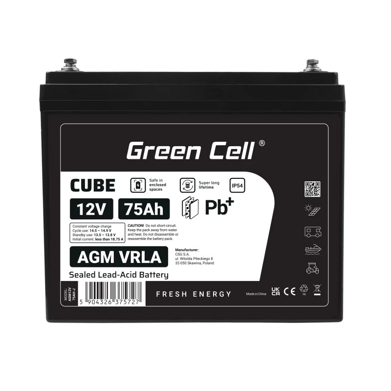 AGM VRLA -akku 12V 75Ah IP54