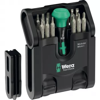 Wera Tool-Check Modular Micro 1 21-osainen sarja — kompakti ruuvauskärki- ja kärkisarja