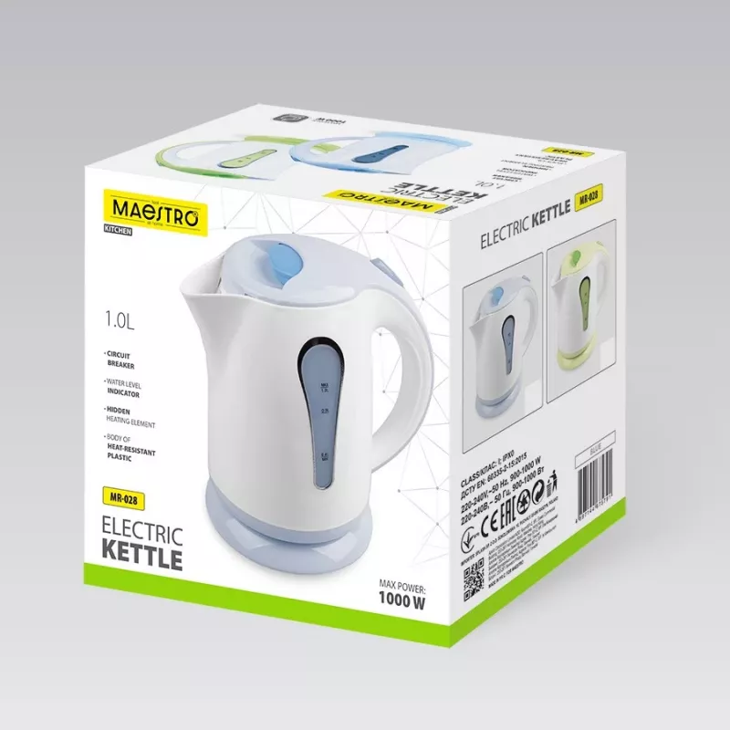 Vedenkeitin Maestro MR-028-BLUE, 1 L tilavuus, 1000 W teho, sininen