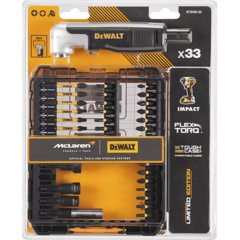 DeWalt FlexTorq DT70782-QZ kärkisarja, 33 kpl, McLaren-ulkoasu, kulmaliitännällä