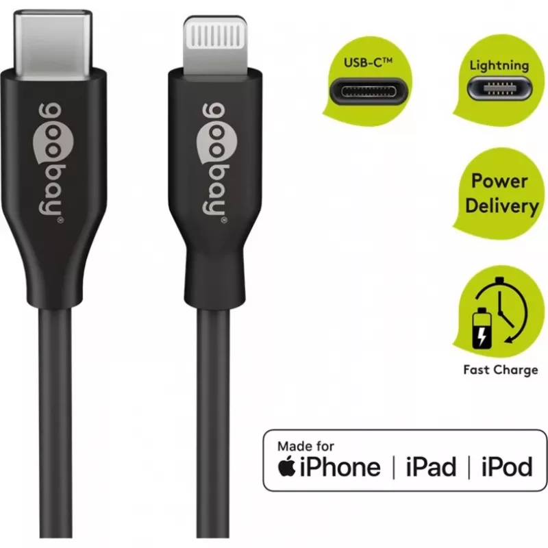Lataus- ja synkronointikaapeli Goobay Lightning - USB-C 0,5 m