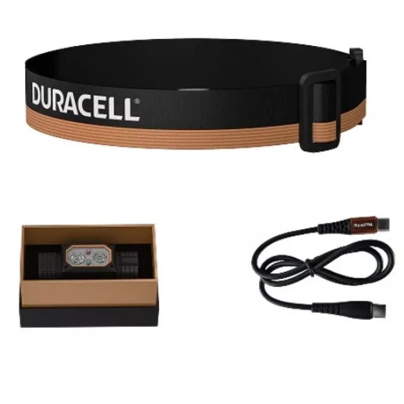 Otsalamppu Duracell DH2000R lahjalaatikko – kompakti musta/oranssi ladattava otsalamppu