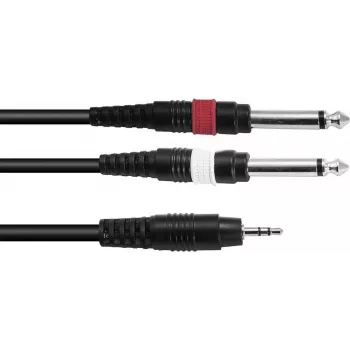 Audio-adapterikaapeli Omnitronic 3,5 mm - 2×3,5 mm, 3 m, musta