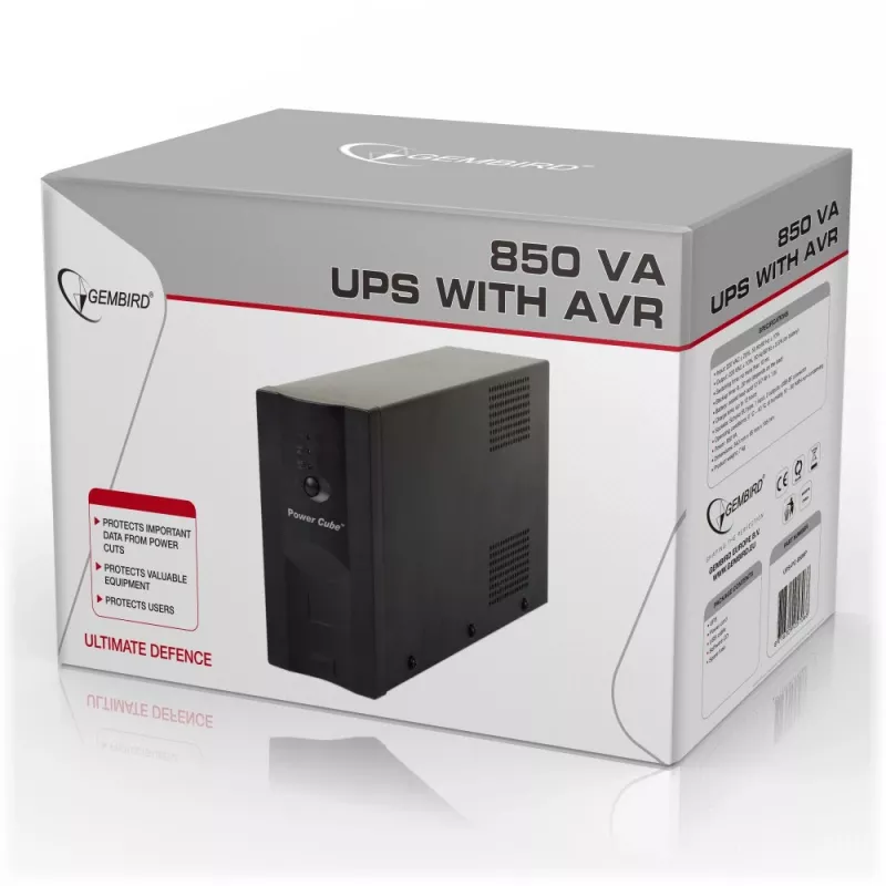 Gembird UPS-PC-850AP keskeytymätön virransyöttö (UPS) Line-Interactive 0,85 kVA 520 W 4 AC-lähtöä