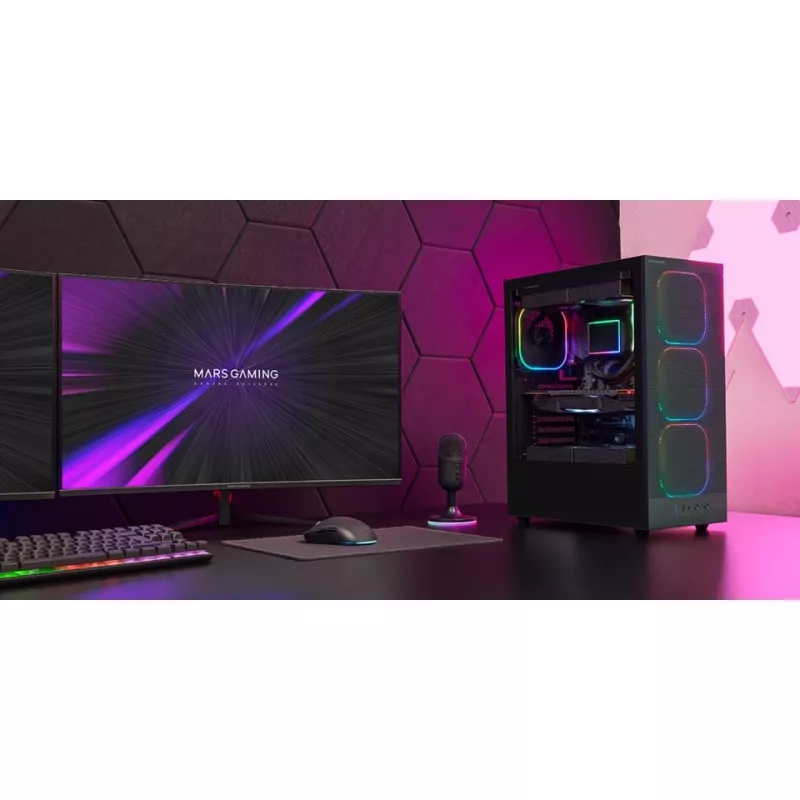 PC-kotelo TACENS MARS MC-NEBULA Midi Tower karkaistulla lasilla, neljä 120 mm aRGB-tuuletinta, tukee ATX, GPU jopa 30,2 cm