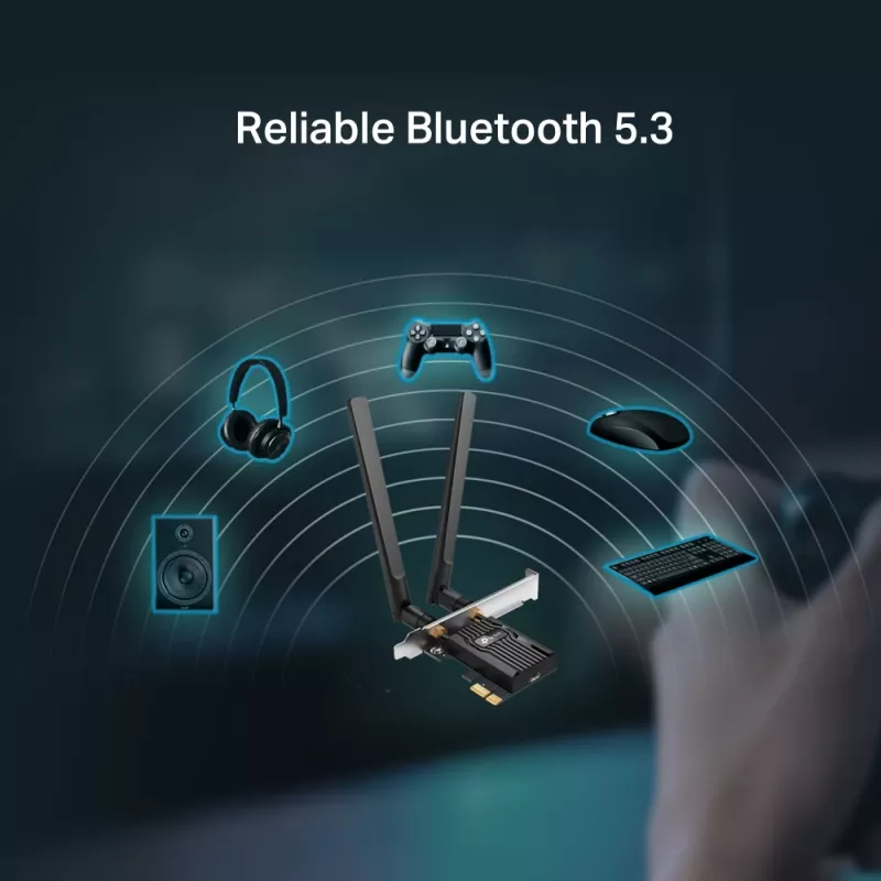 Wi-Fi 6 Bluetooth PCIe -sovitin TP-LINK Archer TX10E AX900 — PCIe-kortti, AX900 Wi-Fi 6, Bluetooth