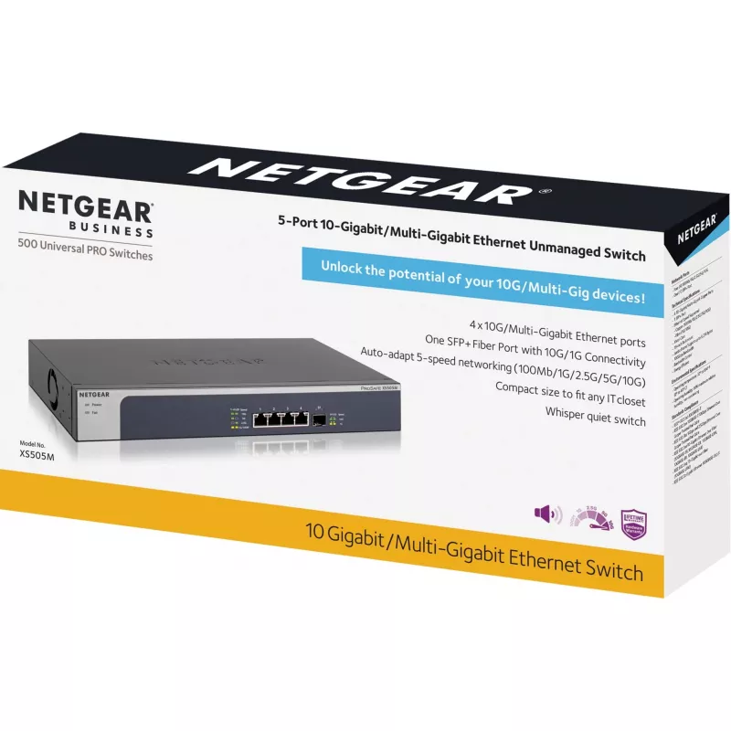 NETGEAR XS505M hallitsematon 10G Ethernet (100/1000/10000) harmaa, hopea
