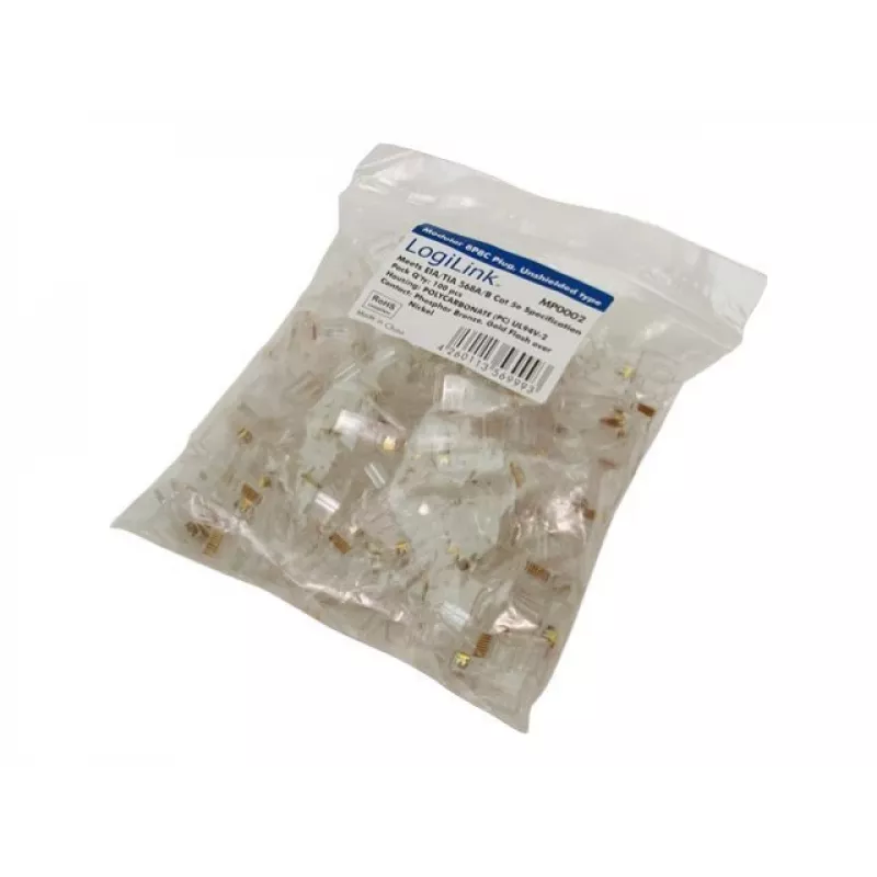 RJ-45 kaapeliliitin LOGILINK MP0002, CAT5e, läpinäkyvä, 100 kpl:n pakkaus