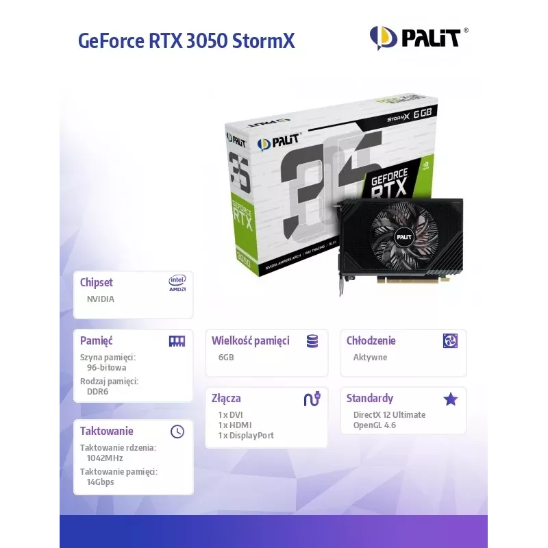 Palit GeForce RTX 3050 StormX 6GB GDDR6 -näytönohjain