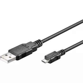 USB 2.0 -kaapeli, USB-A -pistoke > Micro-USB -pistoke (musta, 5 metriä)
