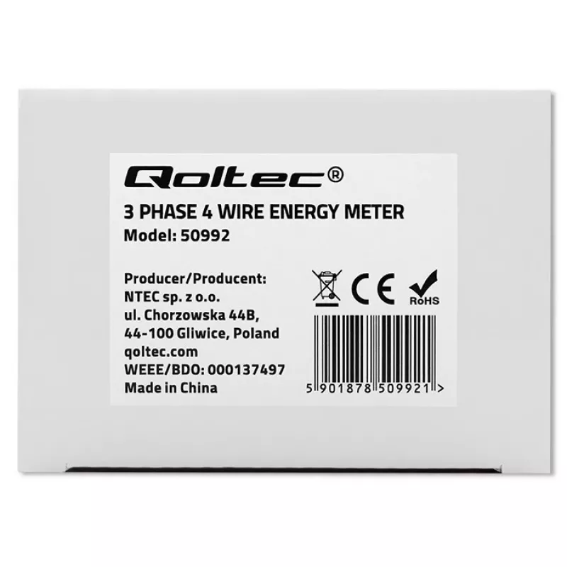 Kolmivaiheinen elektroninen mittari QOLTEC 50992 400V 100A