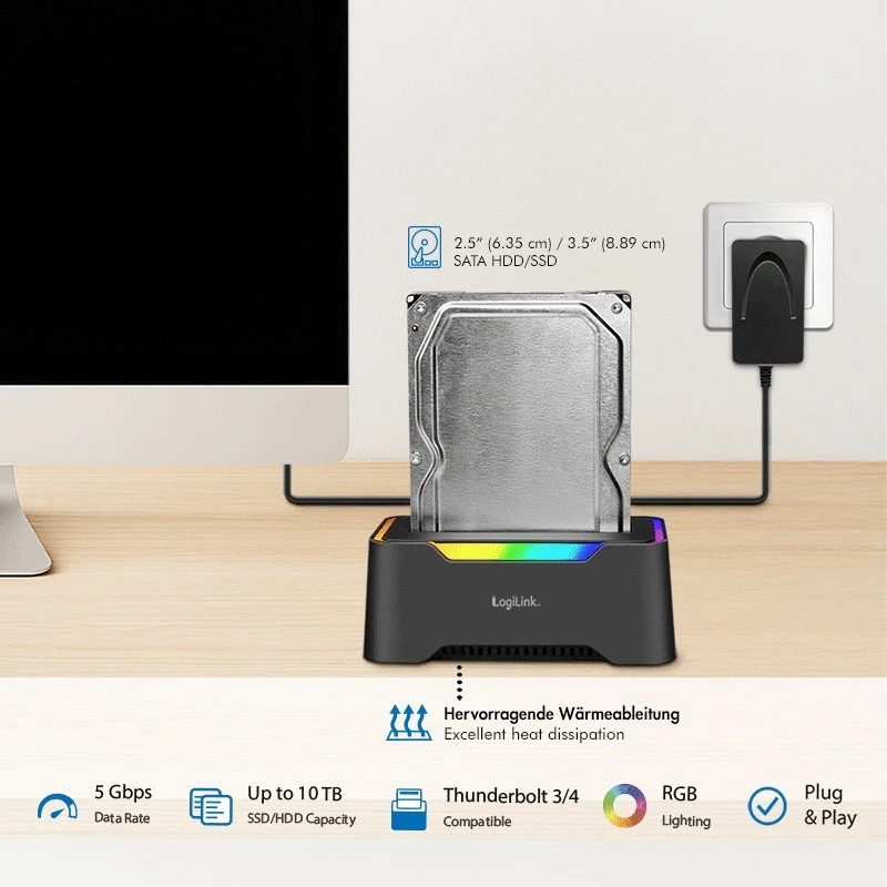 LogiLink HDD-telakointiasema LogiLink Quickport USB 3.2 1-porttinen 2,5/3,5 SATA (QP0035)