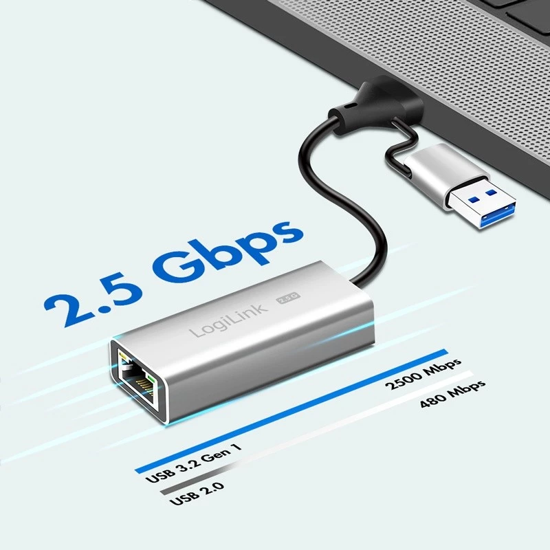 USB-A/-C - 2,5G Ethernet-sovitin, harmaa