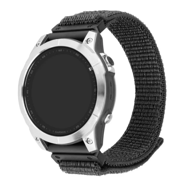 Nylon-sportranneke FIXED QuickFit 22 mm Garmin, tummanharmaa, ranne 160–210 mm