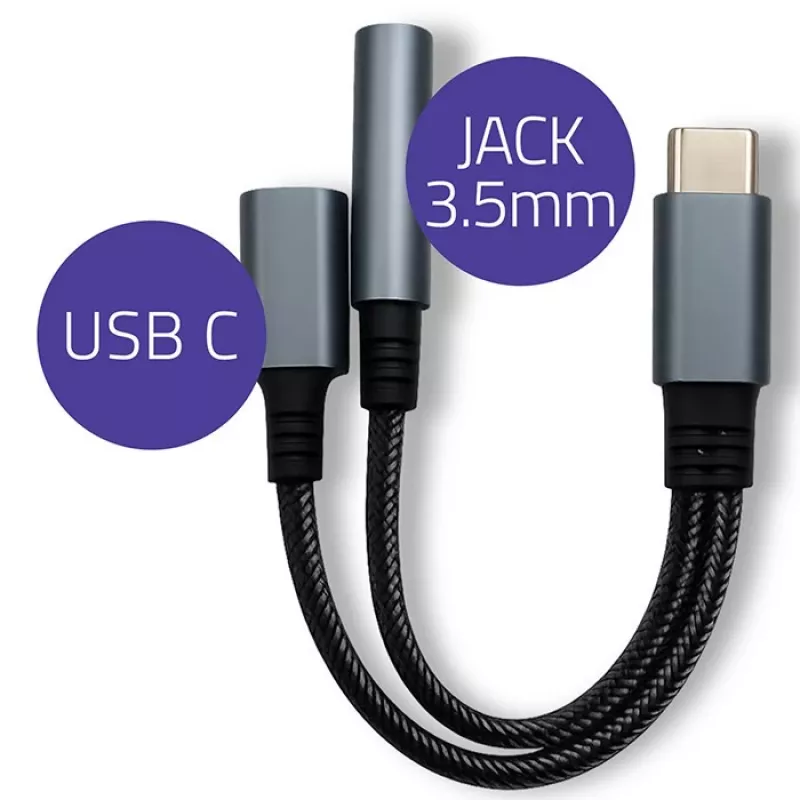 Adapteri 2in1 USB-C USB-C:hen ja 3,5 mm liitäntään PD 15W