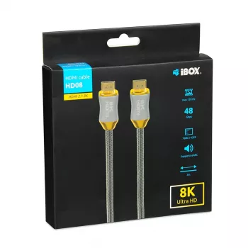 HDMI-kaapeli IBOX HD08 2 m, HDMI Type-A uros–uros, HDMI 2.1, hopea