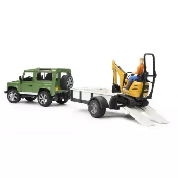BRUDER Land Rover Defender CAT-perävaunulla ja hahmolla leluajoneuvo