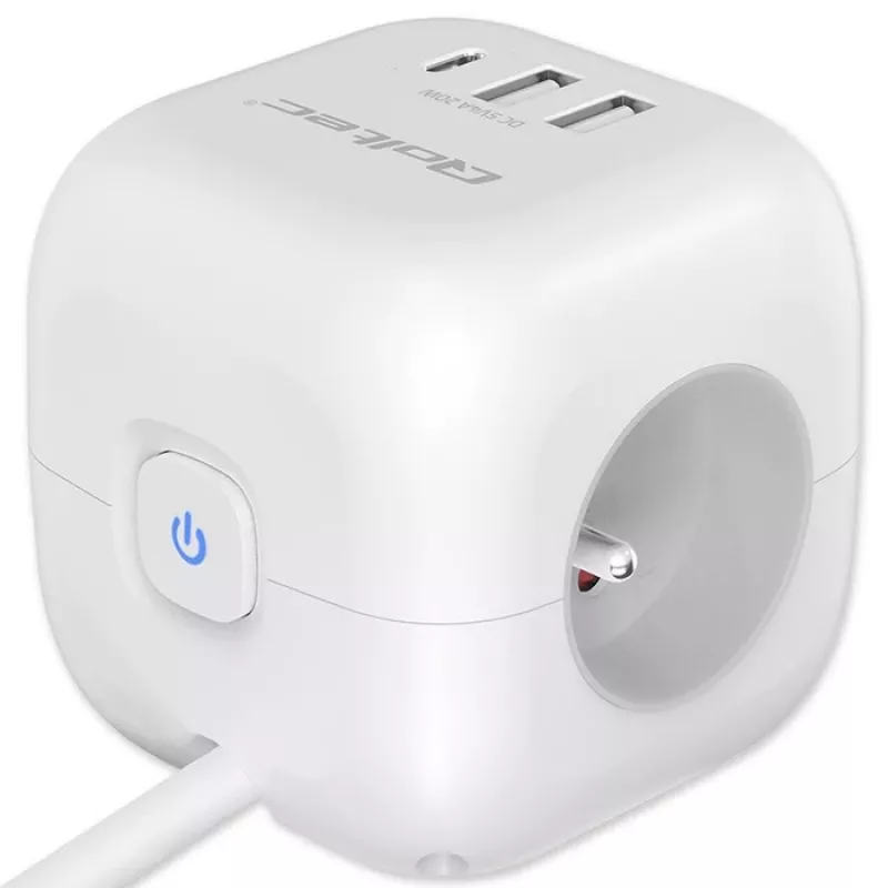 Power Cube QOLTEC 52547 jakotukki 3×AC-pistorasia, 2×USB-A, 1×USB-C PD 20W