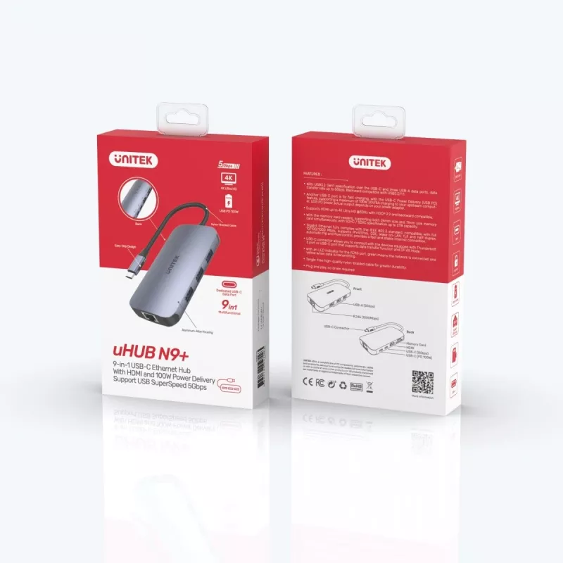UNITEK D1071A USB-keskitin USB 3.0 SuperSpeed 5 Gb/s hopea