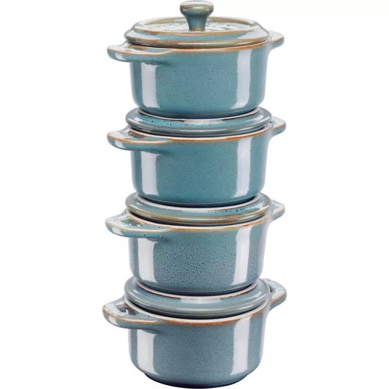 Staub Mini Cocotte pyöreä, 4 kpl - 200ml, antiikin turkoosi