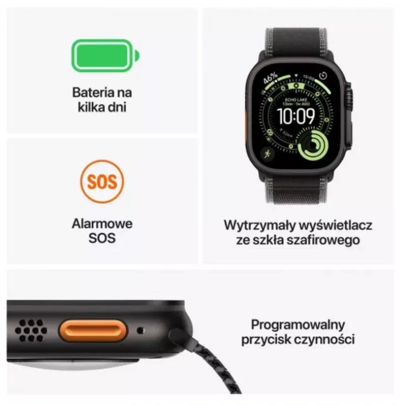 Apple Watch Ultra 3 GPS + Cellular 49 mm Black Titanium -kotelo Black Alpine Loop Medium -rannekkeella