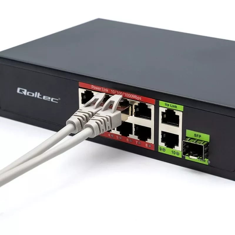 Ethernet-kytkin QOLTEC 52297 PoE RJ45 PoE-uplinkilla ja SFP-portilla