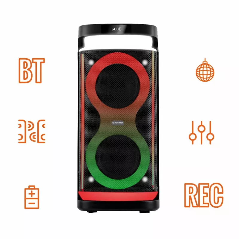 Kannettava kaiutin MANTA SPK0601B100, 100 W, Bluetooth, karaoke, langaton mikrofoni, akku, taajuuskorjain, diskovalot