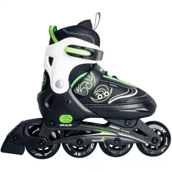 Inline-luistimet Muuwmi 682 säädettävä koko 33–36 vihreä/musta suojasarjalla