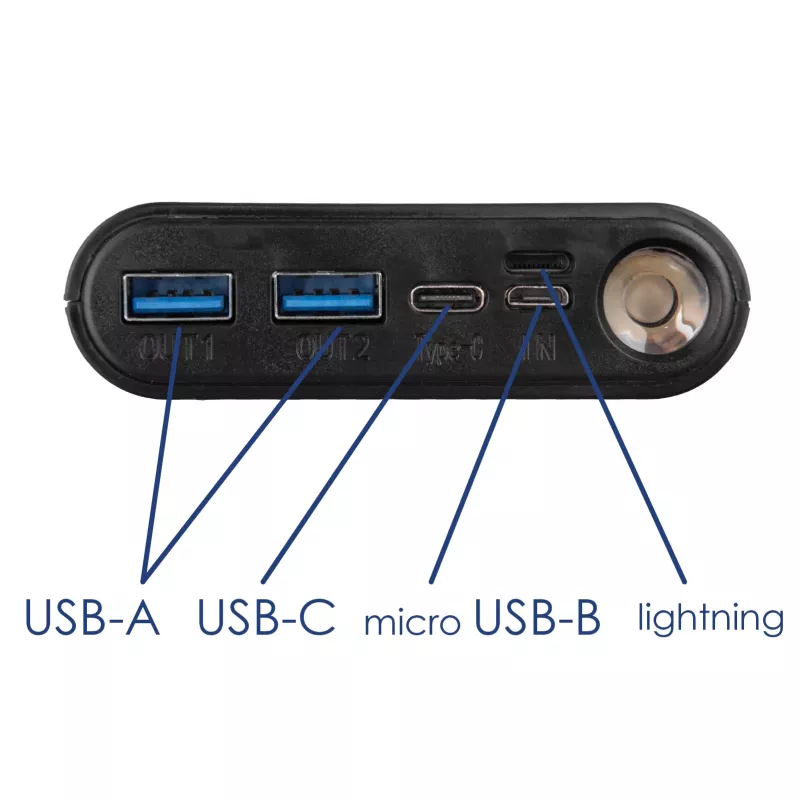 Akyga AK-BC-04 varavirtalähteen kotelo 20000 mAh, 8x 18650, 18W PD QC4+, USB-C, 2x USB-A, Lightning