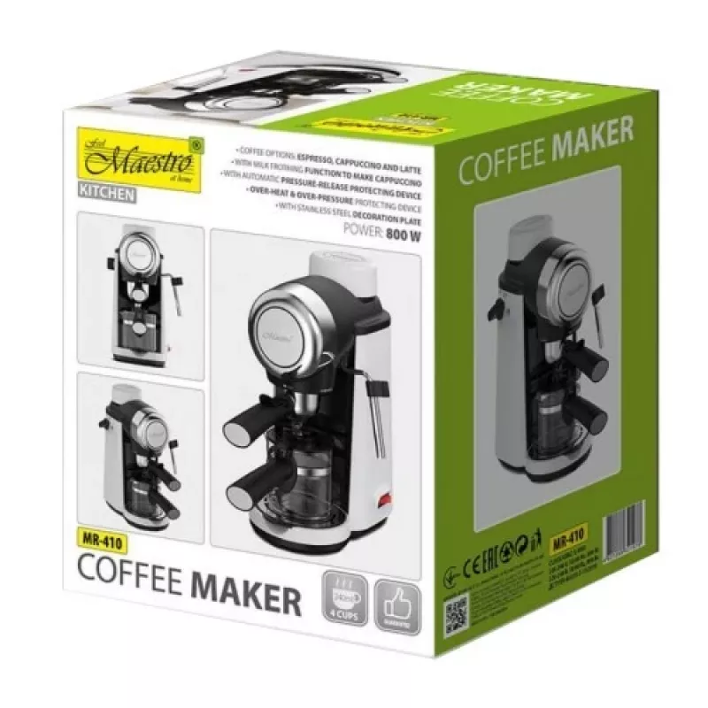 Maestro MR-410 espressokeitin maitovaahdottimella, 800 W, 3,5 bar, 240 ml vesisäiliö
