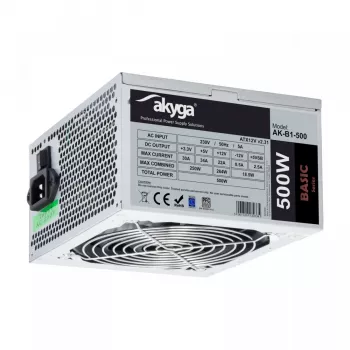 Akyga Basic AK-B1-500 ATX-virtalähde 500 W, 120 mm tuuletin, passiivinen PFC, harmaa