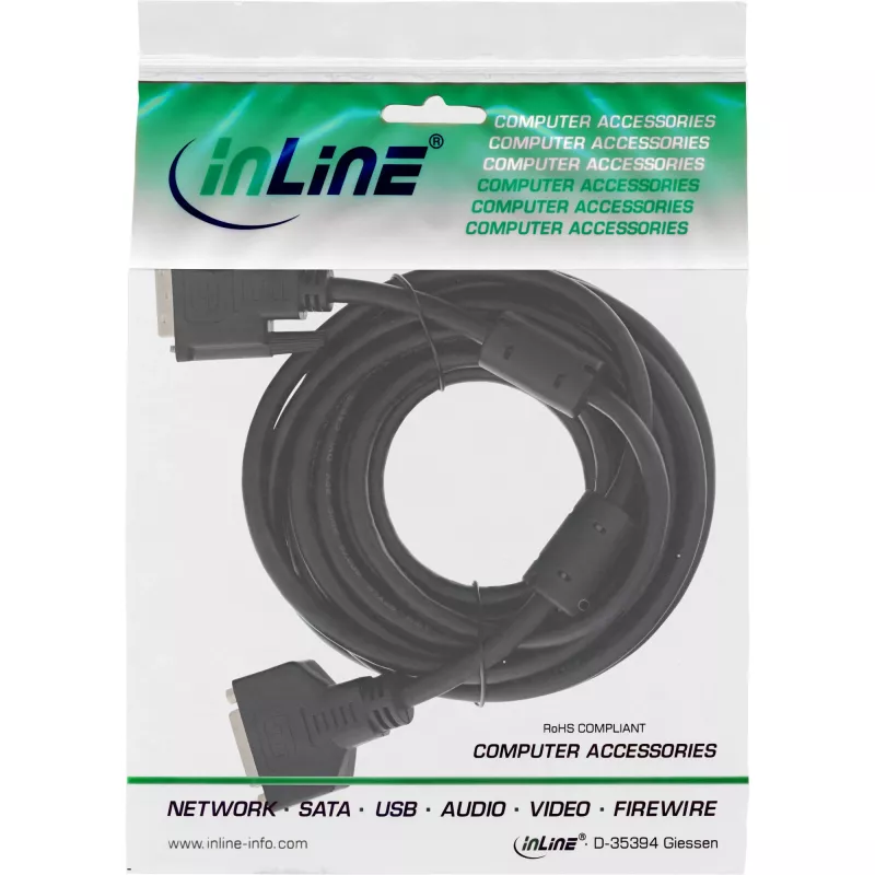 InLine DVI-D-kaapeli 24+1 M/F, Dual Link, 2 ferriittisydäntä, 3 m