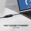 Ethernet-sovitin Aukey CB-A30 USB‑C Gigabit RJ45 10/100/1000 Mbps, USB 3.0, alumiini, LED-merkkivalot