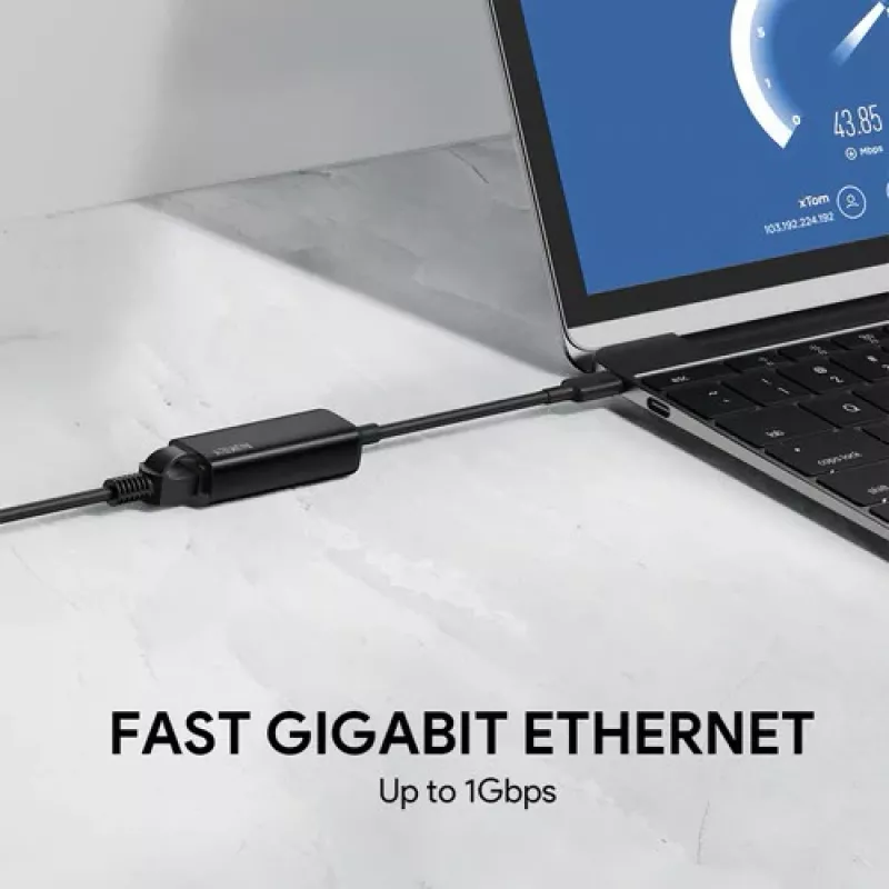 Ethernet-sovitin Aukey CB-A30 USB‑C Gigabit RJ45 10/100/1000 Mbps, USB 3.0, alumiini, LED-merkkivalot