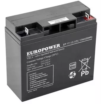Suljettu lyijy-AGM-akku europower EP Series 12V 17Ah – käyttöikä 6–9 vuotta