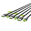 Green Cell GC Ray KABGCSET01 USB-A–USB-C-kaapelisarja, 3 kpl (30 cm, 120 cm, 200 cm), vihreä LED, QC 3.0 -pikalataus, musta