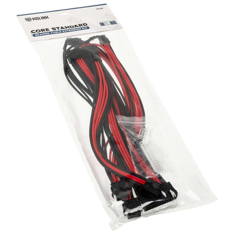 Kolink Core Standard Braided kaapelin jatkosarja – syvänmusta / racing-punainen, 24-pin + 8-pin + 6+2-pin + SATA
