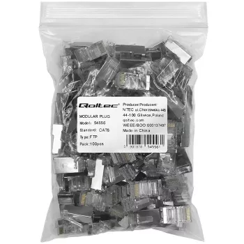 RJ45-modulaariliitin QOLTEC 54556 CAT6 FTP, hopea, 18×22×11 mm, 100 kpl:n pakkaus