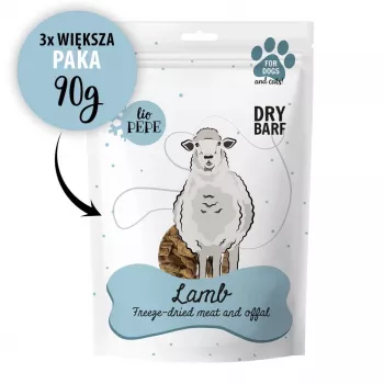 Pakastekuivatut lammasherkut koirille PAKA ZWIERZAKA Lio Pepe Lamb XL 90 g — yksi ainesosa XL-palat