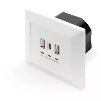 DIGITUS DA-70618 - USB-lähtö - USB, USB Type C - 2 USB-liitäntää, 1 USB-C-liitäntä - 3,1 A - RAL 9003, signaalivalkoinen