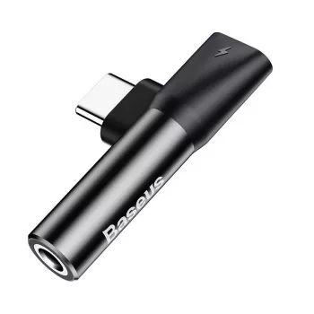 Baseus audio-adapteri USB-C 3,5 mm miniliitäntä + USB-C (musta)