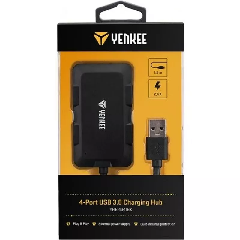 Yenkee YHB 4341BK 4-porttinen USB 3.0 -hubi Micro USB -virtaliitännällä