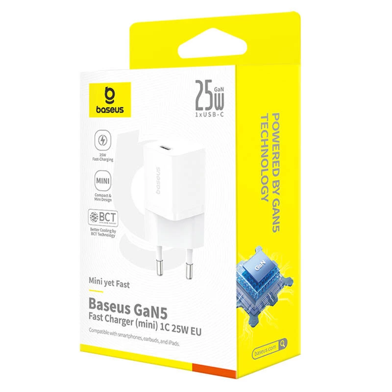 Baseus P10110909213-00 USB-C GaN5 mini 25W verkkolaturi valkoinen