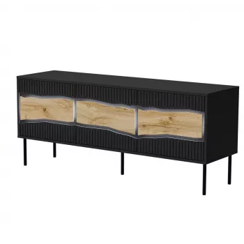 TV-taso cama meble INSERTO 3D 143,5x40x61,5 cm musta LED-valaistuksella, yläosa lastulevyä