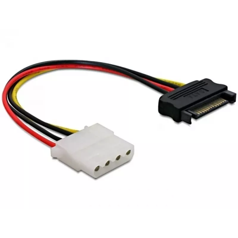 Delock 60115 virtakaapeli SATA 15-pinninen uros – Molex 4-pinninen naaras, 0,12 m