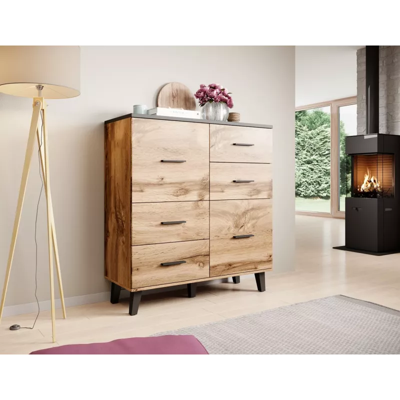 Cama sideboard LOTTA 110 2D4S wotan oak/mat musta
