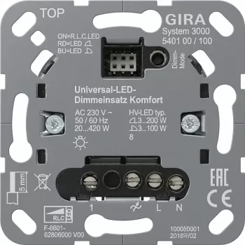 Pinta-asennettava himmenninmoduuli Gira S3000 Uni-LED-himmenninmoduuli Comfort 540100 LED-valaistukselle