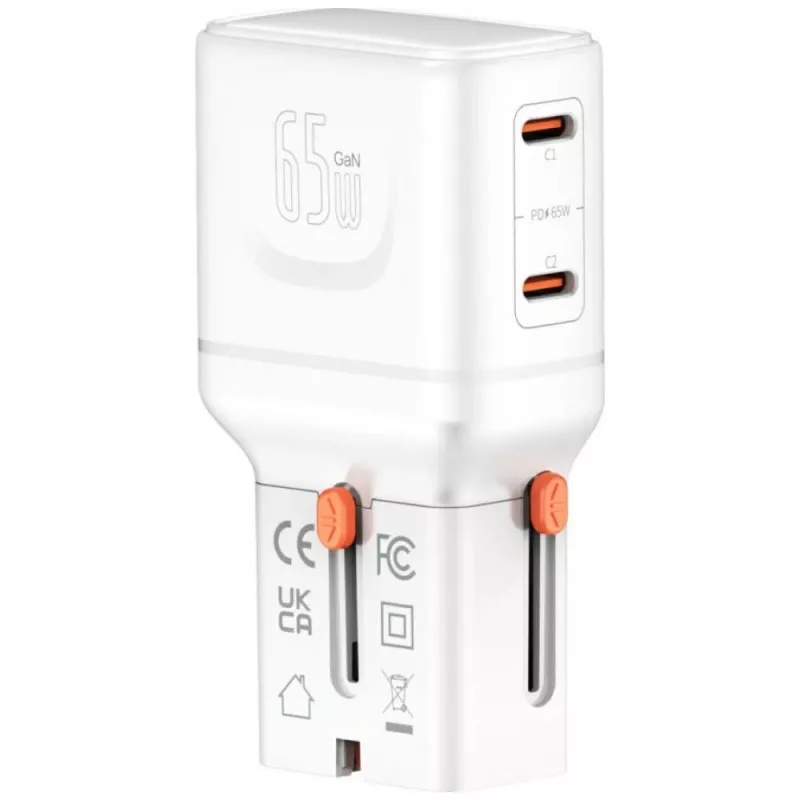 Matkalaturi World 65W USB-C + USB-A valkoinen