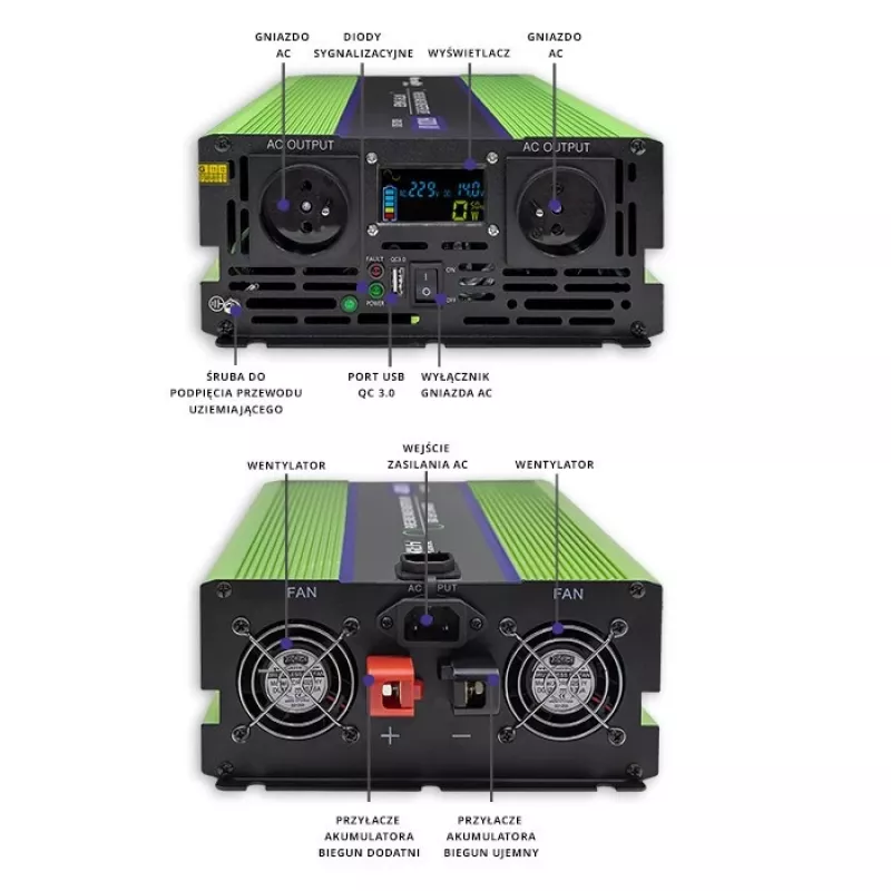 Auto-invertteri Qoltec Monolith 6000 W vihreä 12 V