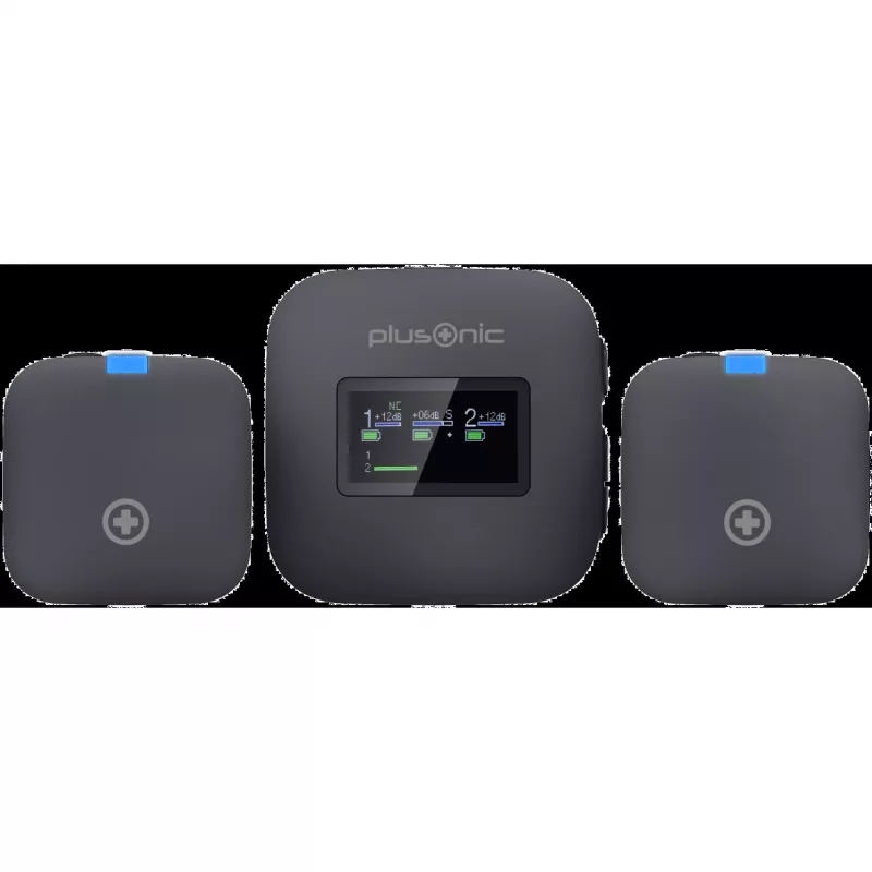 Langaton mikrofonisetti Plusonic PS-TDS8 USB-C-, Lightning- ja 3,5 mm liitännöillä